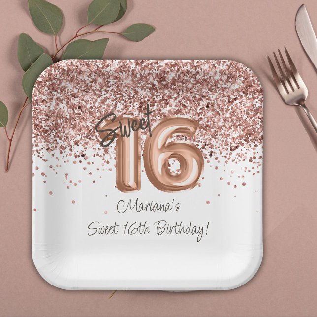  Rose Gold Sweet 16th Birthday Party Paper Plates (Creator Uploaded)