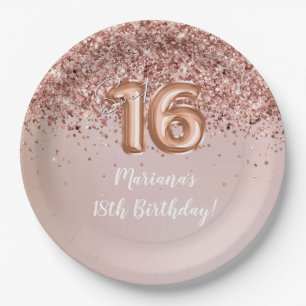  Rose Gold Sweet 16th Birthday Party Paper Plates