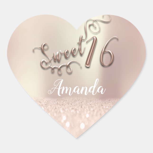 Rose Gold Sweet 16th Princess Heart Name Spark Sticker (Front)