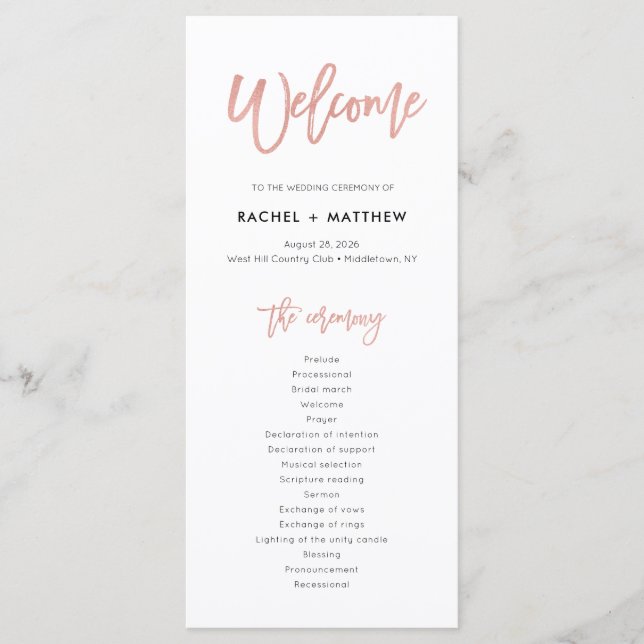 Rose Gold Sweet Fairytale Wedding Ceremony Program (Front)