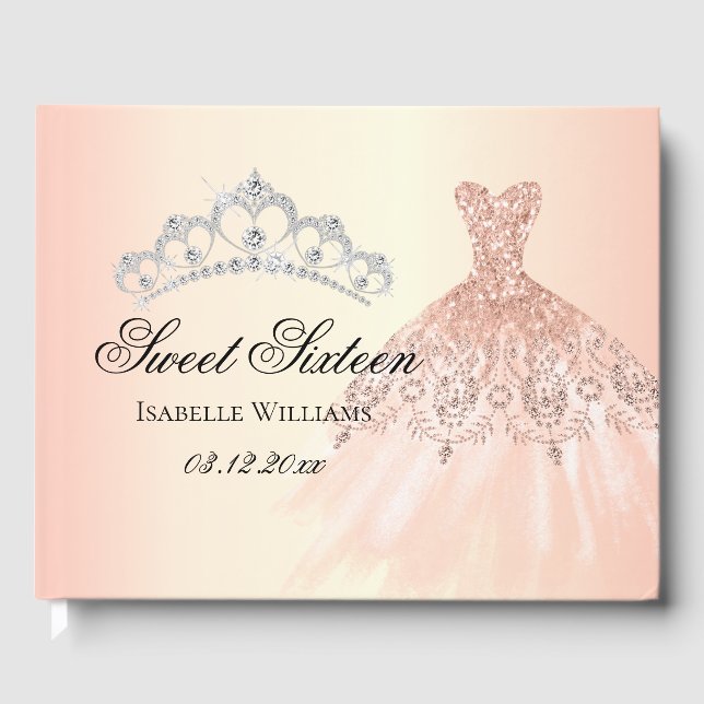 Rose Gold Sweet Sixteen 16th Birthday Personalized Guest Book (Front)