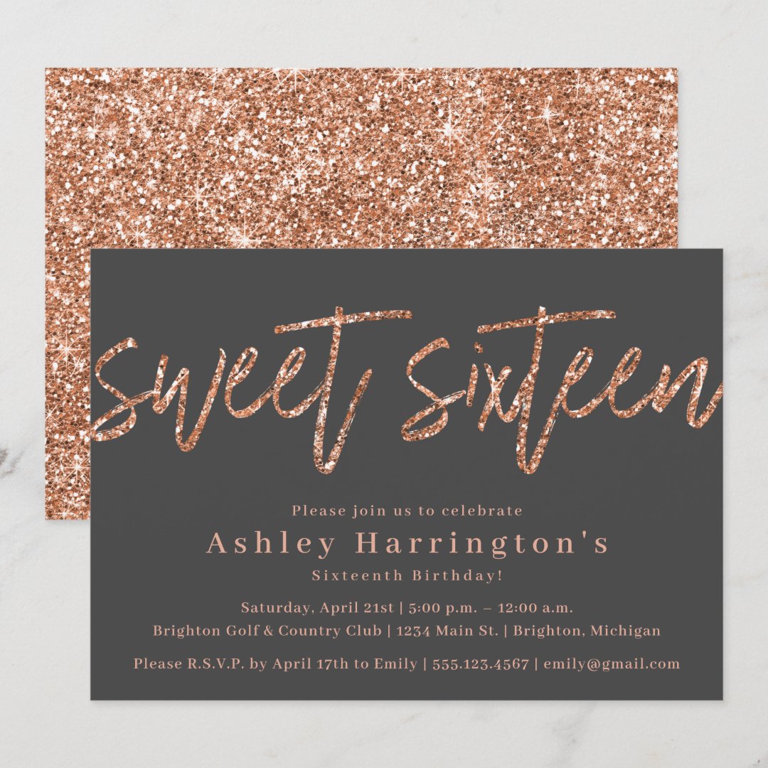 Rose Gold Sweet Sixteen Invitation Template Zazzle