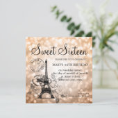 Rose Gold Sweet Sixteen Romantic Paris Glam Invitation (Standing Front)