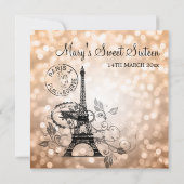 Rose Gold Sweet Sixteen Romantic Paris Glam Invitation (Back)
