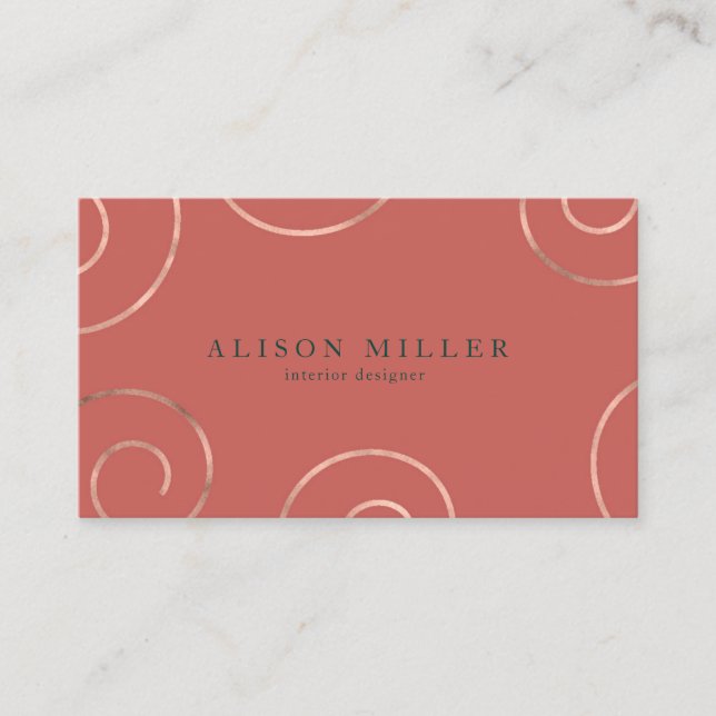 Rose Gold Swirls Modern Professional Business Card (Front)
