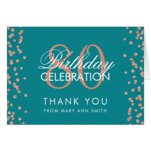 Rose Gold Teal 80th Birthday Thank you Glitter Cards