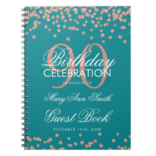 Rose Gold Teal 90th Birthday Guest Book Confetti