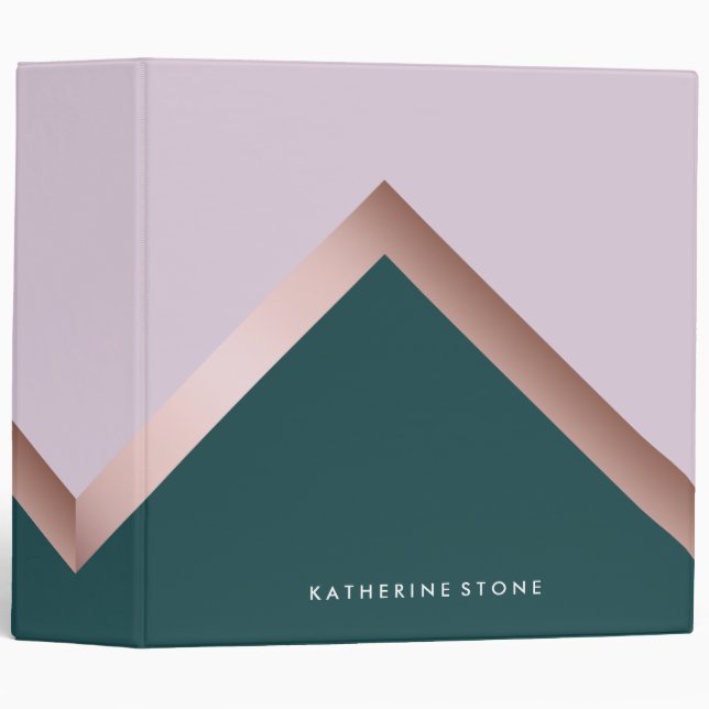 Rose gold teal and purple geometric design 3 ring binder (Front/Spine)