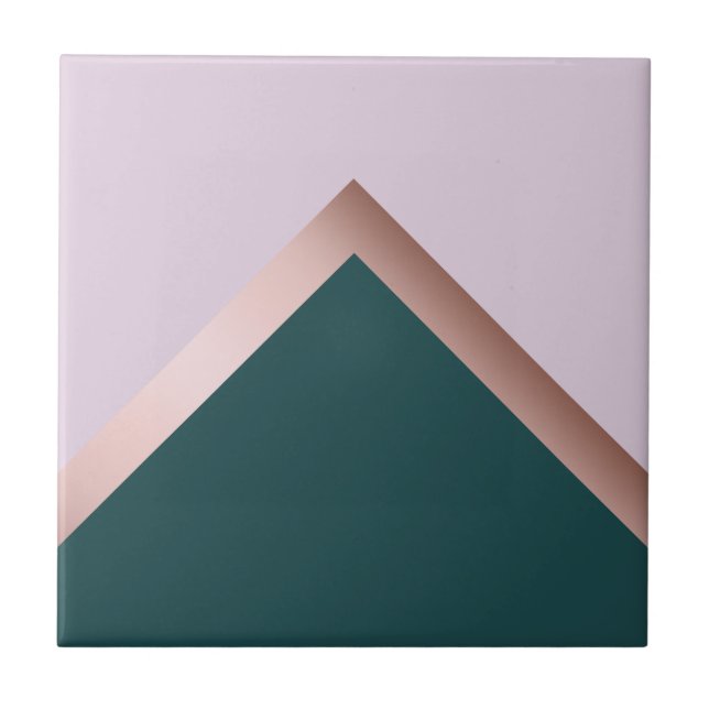 Rose gold teal and purple geometric design ceramic tile (Front)