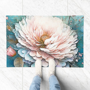 Rose Gold Teal Bloom Art Doormat