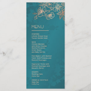 Rose Gold Teal Floral Line Art Wedding Menu