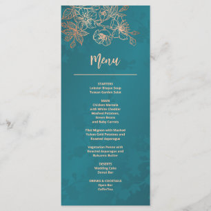 Rose Gold Teal Floral Line Art Wedding Menu