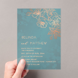 Rose Gold Teal Transparent  Casual Wedding Acrylic Invitations