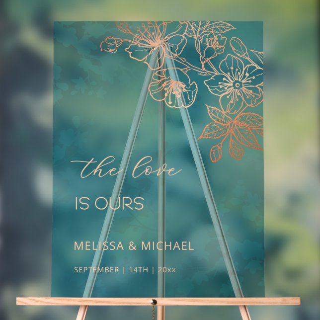 Rose Gold Teal Transparent Wedding Acrylic Sign (Neutral)
