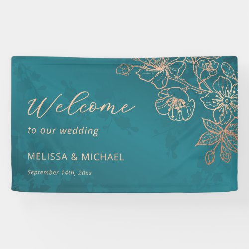 Rose Gold Teal Transparent Wedding Banner