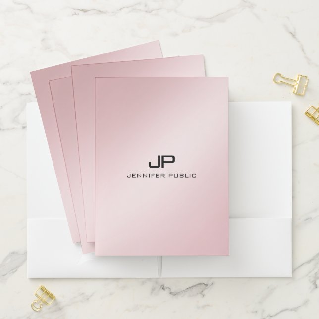 Rose Gold Template Elegant Initial Monogram Pocket Folder (In Situ)