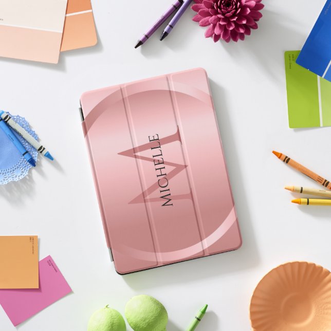 Rose Gold Template Elegant Monogram Modern iPad Pro Cover (Desk)