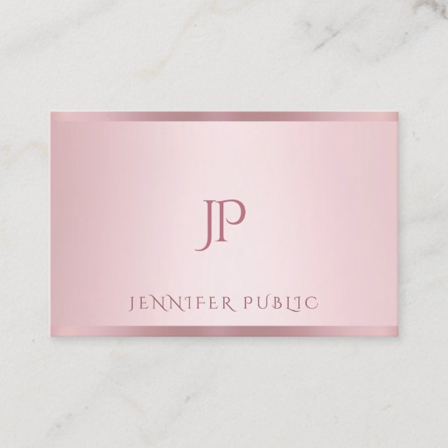 Rose Gold Template Modern Minimalist Monogrammed Business Card (Front)