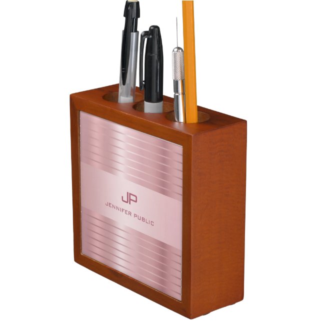 Rose Gold Template Monogram Modern Trendy Desk Organizer (In Situ)
