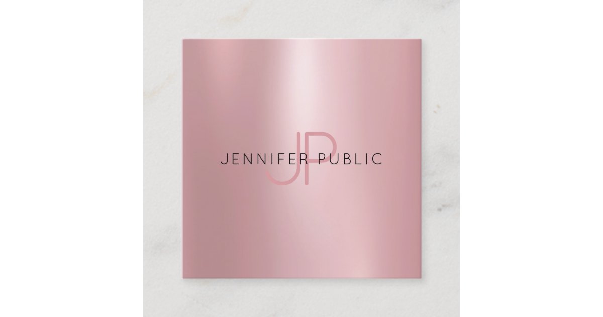 Rose Gold Template Monogram Trendy Modern Elegant Square Business Card ...