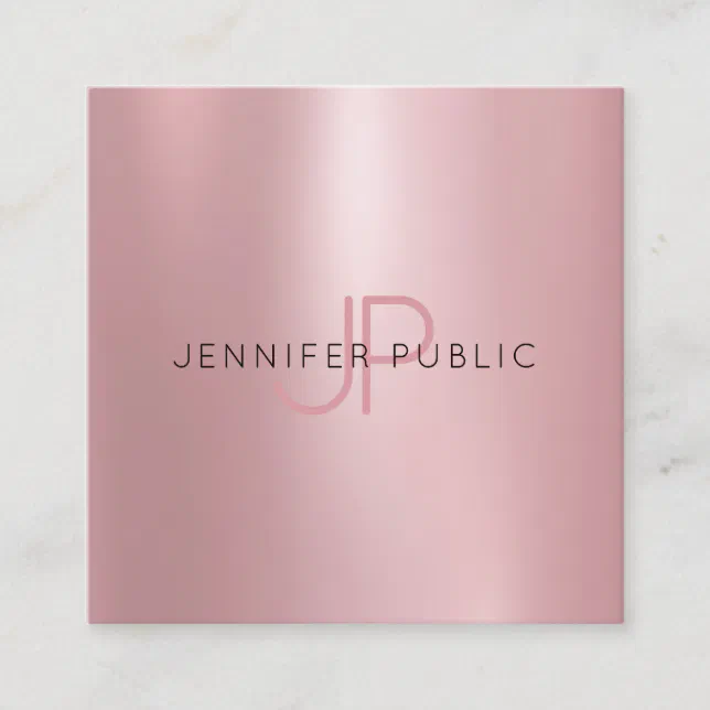 Rose Gold Template Monogram Trendy Modern Elegant Square Business Card ...