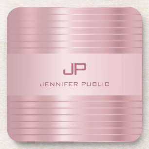 Rose Gold Template Monogrammed Modern Elegant Beverage Coaster