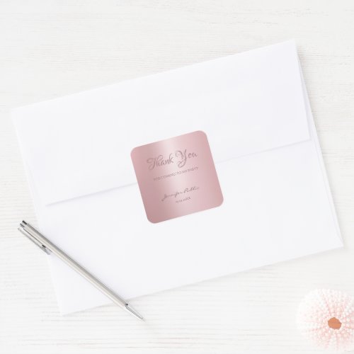 Rose Gold Template Thank You Hand Script Text Square Sticker