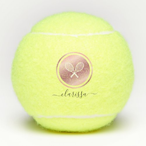 Rose Gold Tennis Rackets Girls Name Elegant Classy Tennis Balls