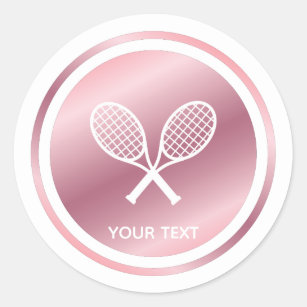 Rose Gold Tennis Rackets Girls Sport Custom Text Classic Round Sticker