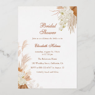 Rose Gold Terracotta Pampas Grass Bridal Shower Foil Invitation