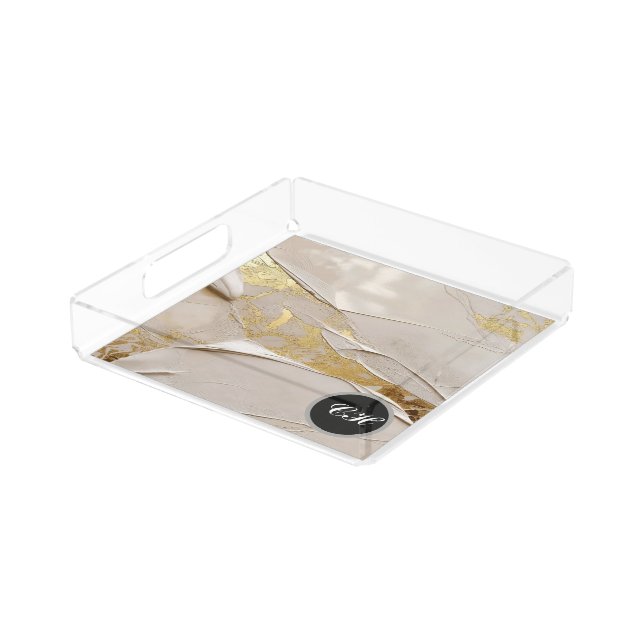 Rose Gold Textured Plaster Abstract Acrylic Tray (Angled)