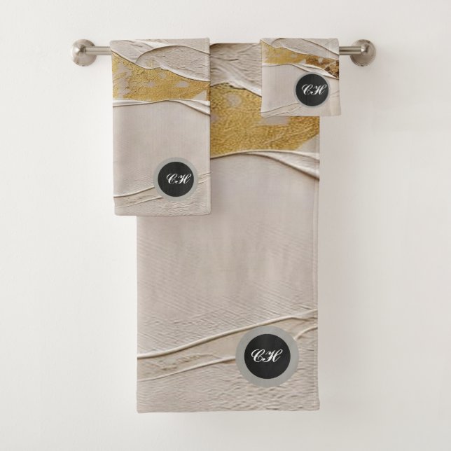 Rose Gold Textured Plaster Abstract Bath Towel Set (Insitu)