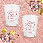 Rose Gold Thank You 50th Birthday Party Favors Shot Glass<br><div class="desc">Say 'thank you' to your party guests with our personalized 50th birthday shot glasses. A fun and inexpensive party favor for adults that your friends will treasure! Create incredible memories of your big day every time your guests raise a glass to toast. Cheers to 50 and beyond!</div>