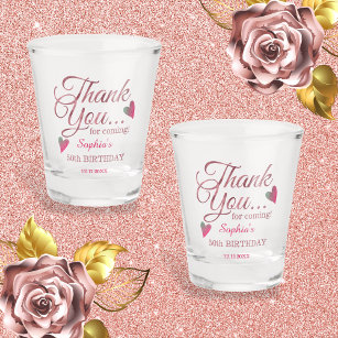 Rose Gold Thank You 50th Birthday Party Favors Shot Glass