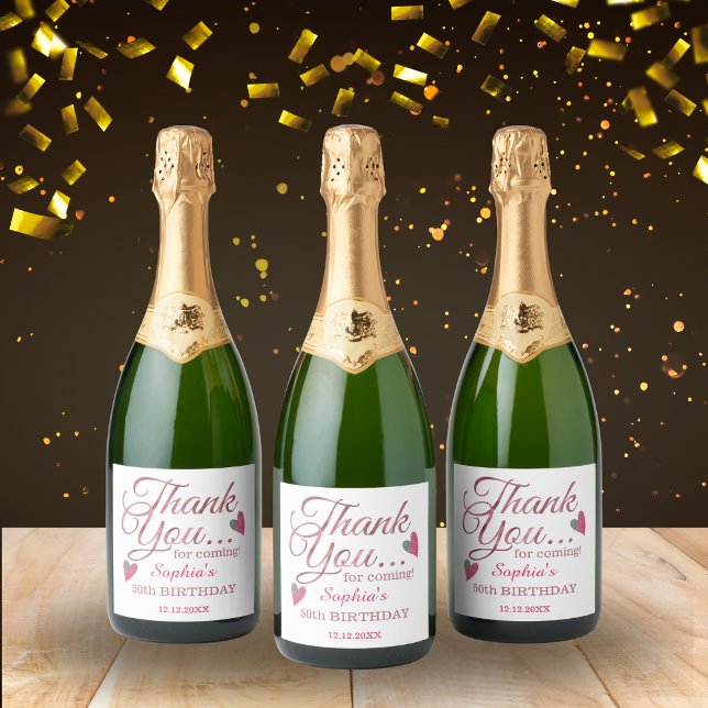 Rose Gold Thank You 50th Birthday Party Favors Sparkling Wine Label (Creator Uploaded)