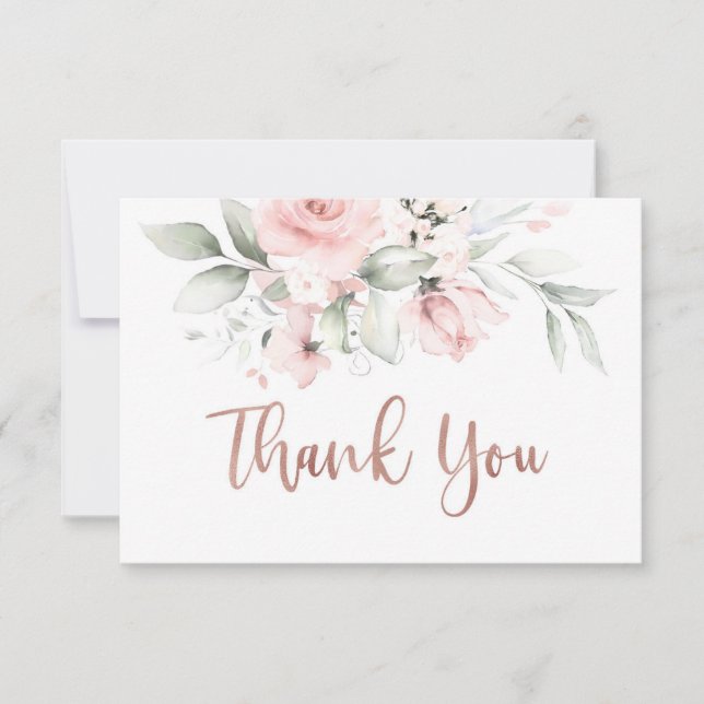 Rose gold thank you card, blush pink note card (Front)