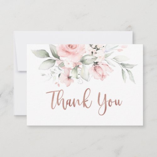 Rose gold thank you card blush pink note card