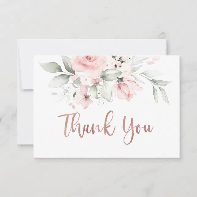 Rose gold thank you card, blush pink note card | Zazzle