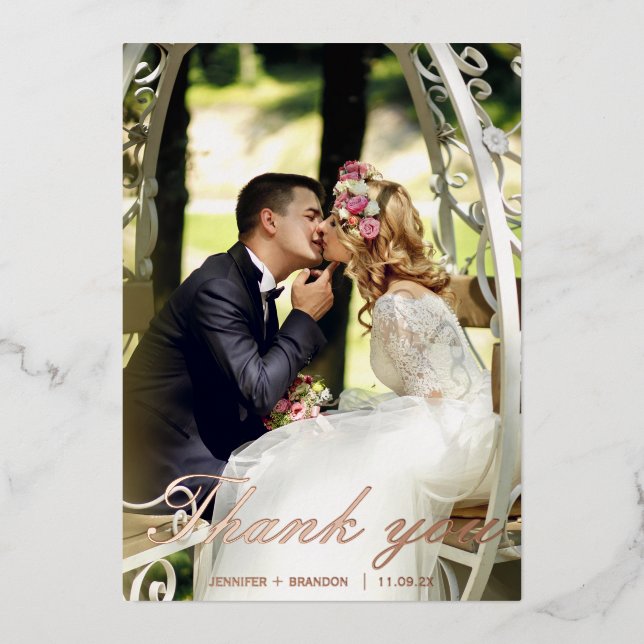 Rose gold thank you card Wedding foil holiday card (Front)