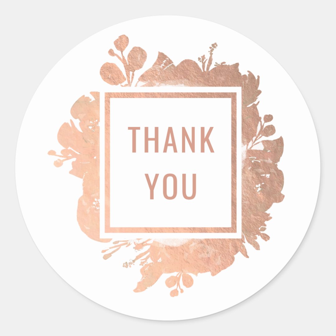 rose gold thank you classic round sticker | Zazzle