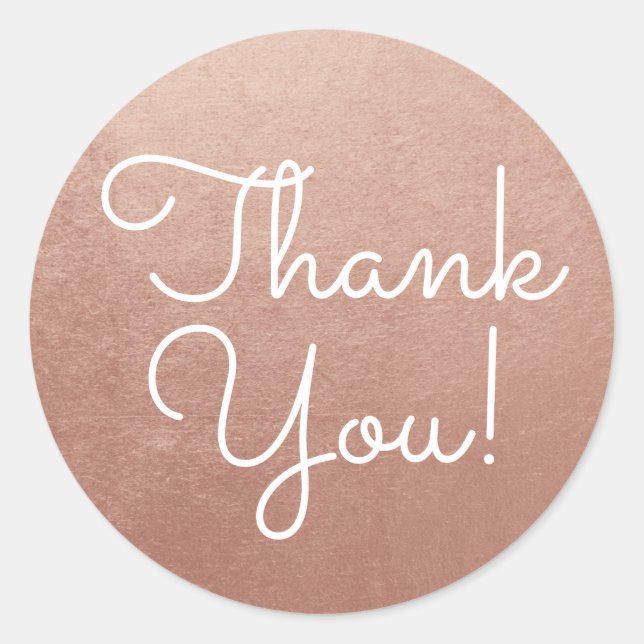 Rose Gold Thank You Classic Round Sticker (Front)