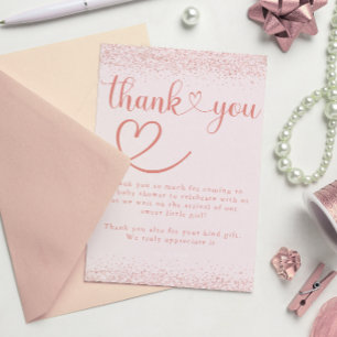 Rose Gold Thank You Confetti Heart Script Card
