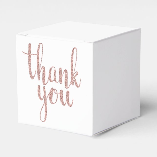 Rose gold thank you favor boxes, glitter boxes (Front Side)