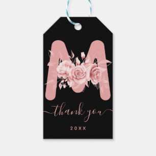 Rose Gold Thank You Floral Watercolor Monogram Gift Tags