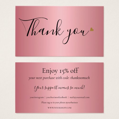 Rose Gold Thank You For Shopping Discount Card