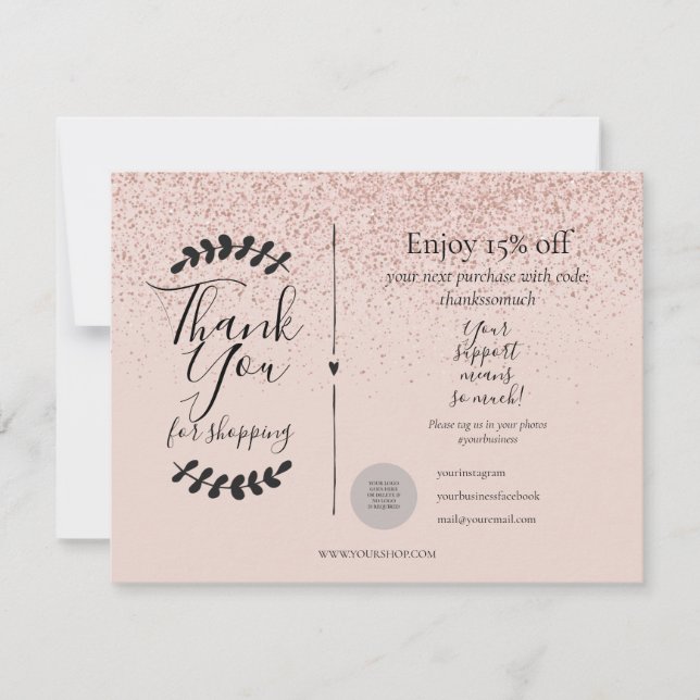 Rose Gold Thank You For Shopping Discount Card (Front)