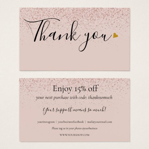 Rose Gold Thank You For Shopping Discount Card