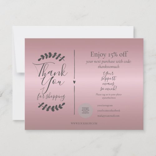 Rose Gold Thank You For Shopping Discount Card