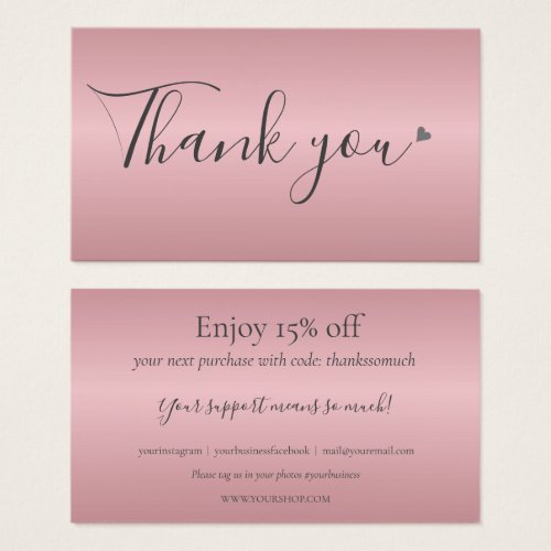 Rose Gold Thank You For Shopping Discount Card