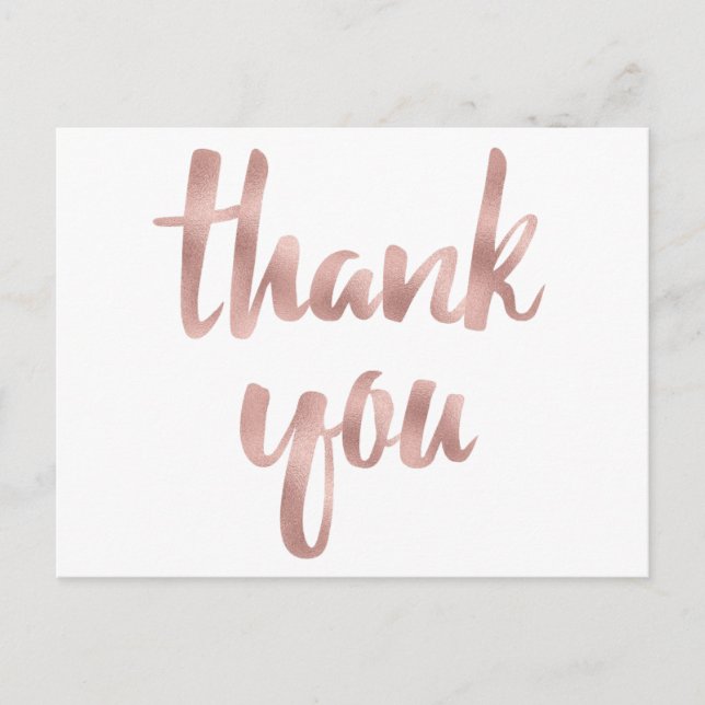 Rose gold thank you postcards, foil font postcard (Front)